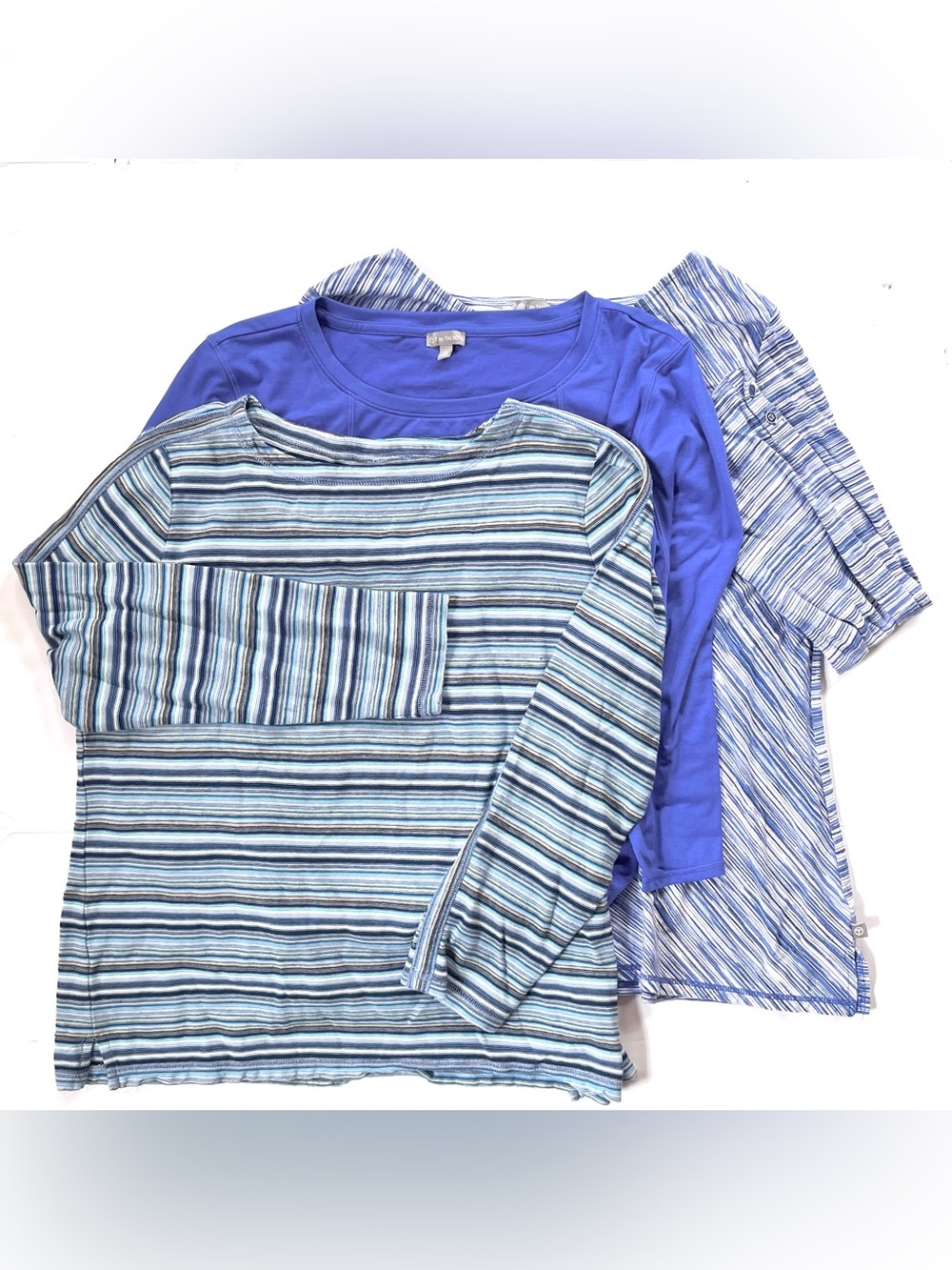 BUNDLE || Three (3) Women’s Talbots Solid & Blue Stripe Long Sleeve Shirts (XL)